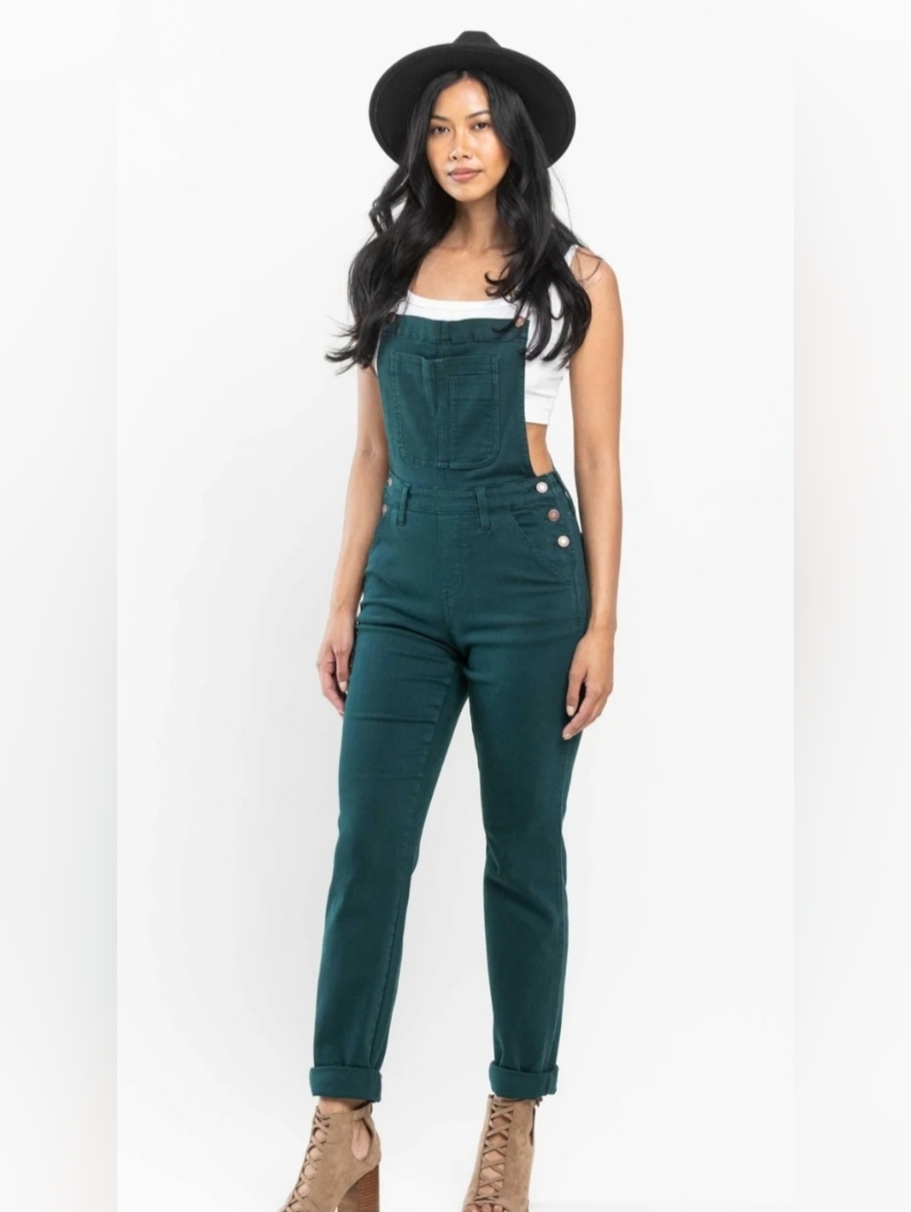 Judy Blue Teal Green Overalls NWT Small Stretch Denim Boyfriend Bibs